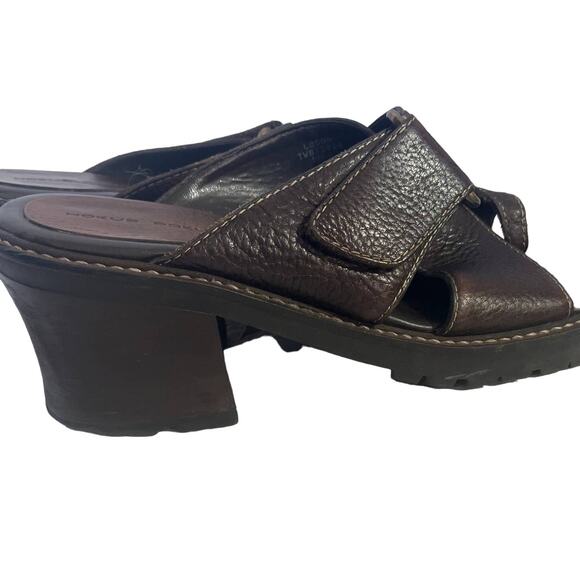 Hokus Pokus Size 8 Sandal 2" block heel Leather brown Women shoe - Picture 3 of 9